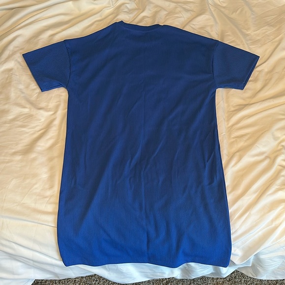 Adidas Original Trefoil Blue Ribbed Sort T Shirt Dress - Picture 1 of 4